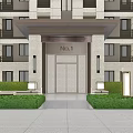 Elegant Main Entrance Gate With Number 1 Sign Glass Doors Lamp Posts And Green Shrubs