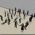 Group of People in Various Poses Standing and Moving in Spacious Indoor Area With White Floor and Walls