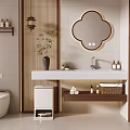 Elegant Modern Bathroom Cabinet Interior With Clover Shaped Backlit Mirror Marble Countertop And Towels