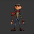 Cartoon Pilot Character With Brown Flight Cap Goggles Red Scarf Blue Pants And Brown Shoes