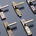 Various Styles of Door Handles with Gold Black and Copper Colors and Decorative Designs