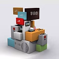 Modern Display Shelves With Colorful Cube Structure Featuring Brand Logos For Product 3d model