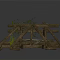 Rustic Wooden Roof Frame Structure With Climbing Vine Plants And Architectural Details