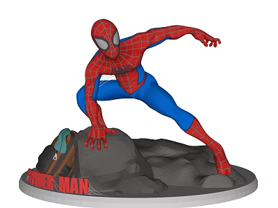 Spider-Man Red And Blue Suit Dynamic Pose With Rock Base And Text 3d model