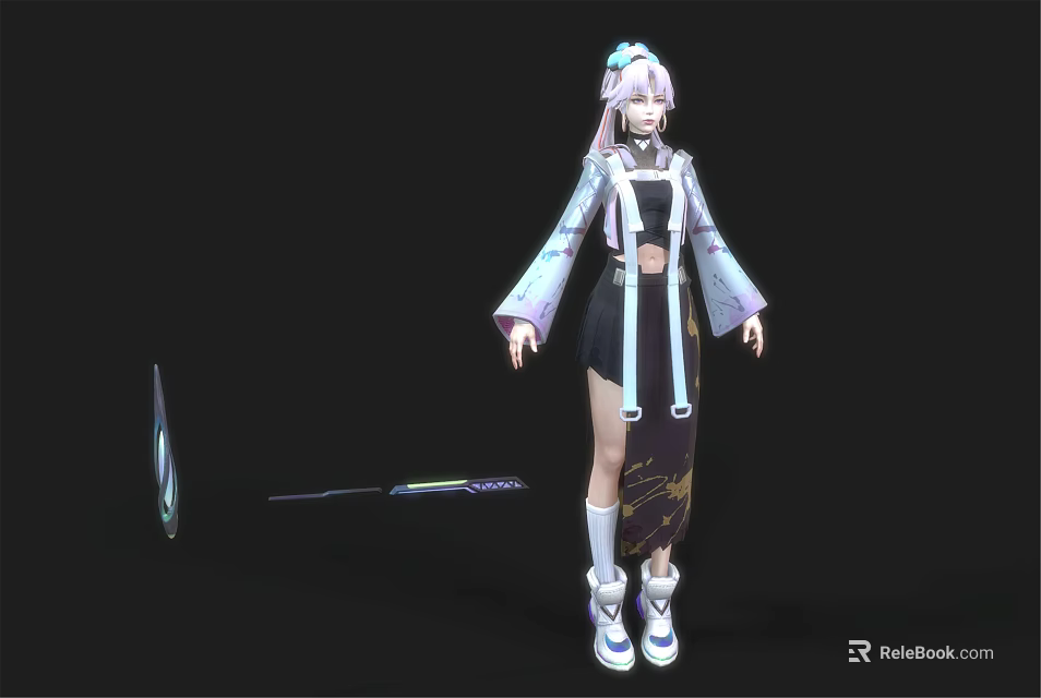 Fantasy Female Character With Mystical Creature In Ornate Robe Flowing Sleeves And Decorative Boots 3d model 