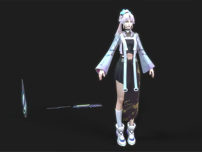 Fantasy Female Character With Mystical Creature In Ornate Robe Flowing Sleeves And Decorative Boots 3d model