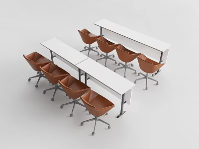Modern Conference Tables With White Tabletop Metal Legs And Brown Rolling Chairs Meeting Room 3d model