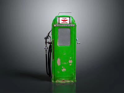 Vintage Green ESSO Gasoline Pump With Rustic Paint And Fuel Nozzles 3d model
