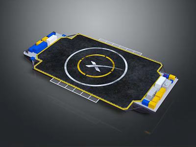 Helicopter Landing Platform With Black Surface Yellow White Circular Marking And Blue Yellow Edges 3d model