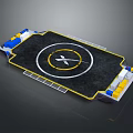 Helicopter Landing Platform With Black Surface Yellow White Circular Marking And Blue Yellow Edges