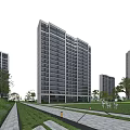 Modern High Rise Residential Building With Glass Windows And Surrounding Greenery Trees