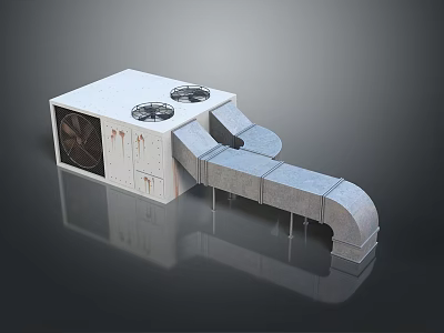 Commercial Refrigeration Unit Featuring White Cabinet Dual Fans And Gray Connecting Ducts 3d model