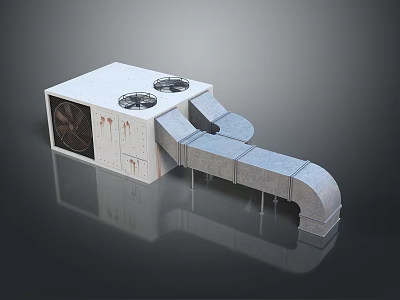 Commercial Refrigeration Unit Featuring White Cabinet Dual Fans And Gray Connecting Ducts 3d model