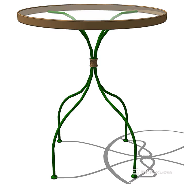 Outdoor Table With Green Metal Curved Legs And Round Tabletop Design 3d model 