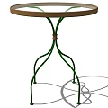 Outdoor Table With Green Metal Curved Legs And Round Tabletop Design