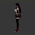 3D Model Woman with White Tank Top Black Skirt Red High Top Shoes Arms Outstretched