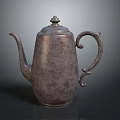 Vintage Metallic Teapot With Decorative Lid Curved Spout And Handle