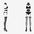 Stylish Women's Black Bra Panties Stockings And High Heels Clothing Set