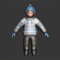 Cartoon Character In Winter Outfit With Blue Pom Pom Hat Plaid Coat And Gloves