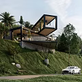 Modern Hillside Detached Villa Featuring Large Windows Terrace and Lush Green Surroundings