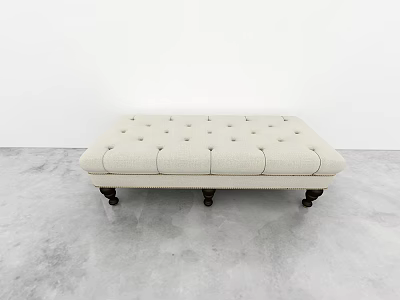 Beige Tufted Ottoman Bench With Wooden Legs For Modern Living Room 3d model