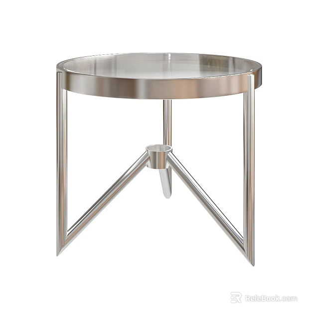 Modern Silver Side Table With Round Glass Top And Geometric Metal Legs 3d model