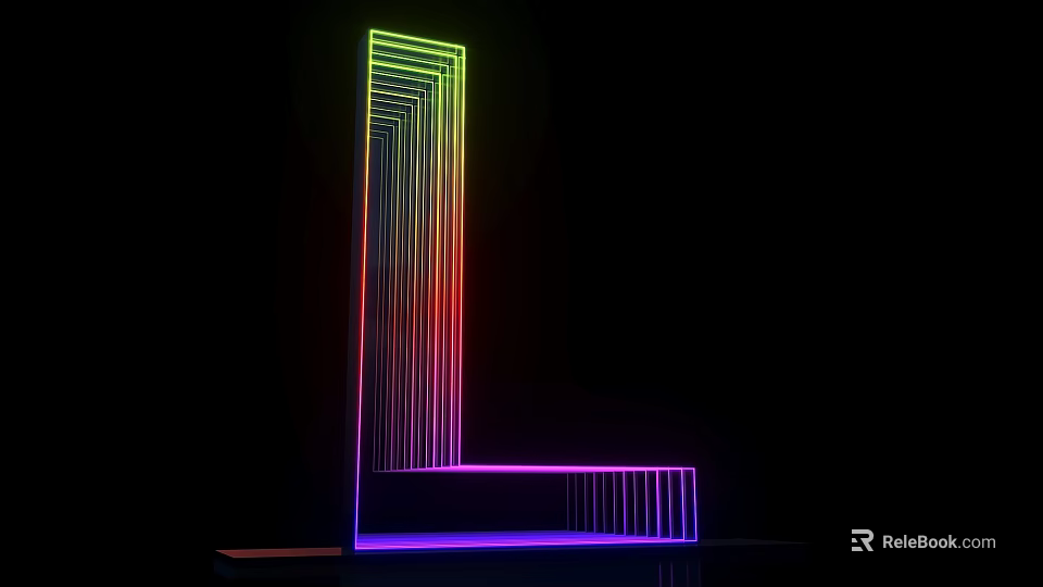 3D Letter Design With Colorful Neon Lights Layered Lines And Illuminated Effect On Black Background 3d model 