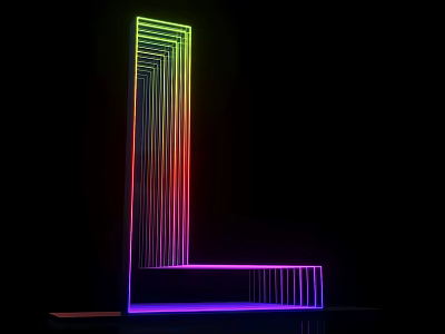 3D Letter Design With Colorful Neon Lights Layered Lines And Illuminated Effect On Black Background 3d model