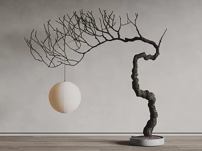 Tree Shaped Floor Lamp With Paper Lantern For Minimalist Interior 3d model