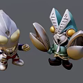 Chibi Ultraman and Monster Sculptures With Detailed Silver Blue Gold Designs
