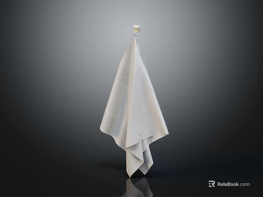 Soft White Textured Towel Hanging On Simple Hook Against Dark Background 3d model 
