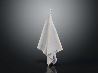 Soft White Textured Towel Hanging On Simple Hook Against Dark Background 3d model