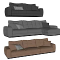 Modern Fabric Sofa Set with Checkered Solid Cushions and Chaise Lounge Design 3d model