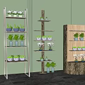 Decorative Garden Ornaments With Multi tiered Metal Wooden Tree Trunk Stands And Small Potted Plants