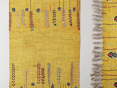 Yellow Square Rug With Colorful Floral Patterns And Fringe Tassels Design 3d model