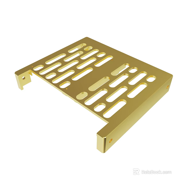 Golden Metal Hard Drive Mount Bracket With Multiple Holes And Durable Design 3d model 