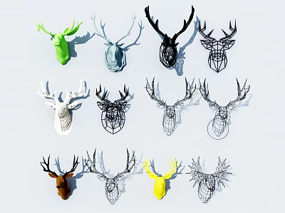 Modern Animal Wall Decor With Colorful Deer Head Designs For Home Decoration 3d model
