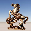 Golden Rearing Horse Sculpture With Circular Base And Wave Patterns 3d model