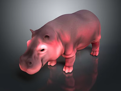 Pink Hippopotamus Stuffed Toy Standing On Dark Background With Reflection 3d model