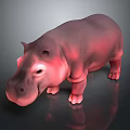 Pink Hippopotamus Stuffed Toy Standing On Dark Background With Reflection