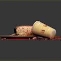 Delicious Food Platter With Bread Cheese Sliced Meat Donut Coffee Cup On Pink Cloth