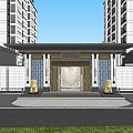 Modern Entrance Gate Design With High Rise Buildings And Glass Frontage