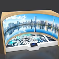 Modern Sand Table With Curved Large Screen Showing Cityscape With Reflection And Building Models