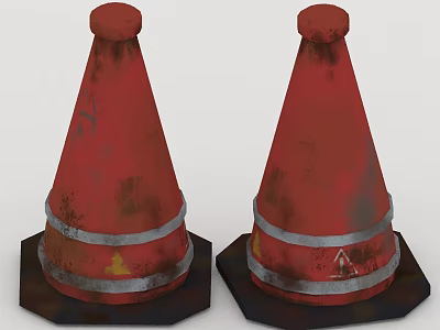 Old Red Traffic Cones With Silver Reflective Stripes And Black Bases 3d model