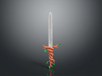 Transparent Sword With Orange Hilt And Green Accents 3D Model Design 3d model