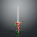 Transparent Sword With Orange Hilt And Green Accents 3D Model Design