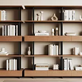 Modern Wooden Storage Shelves With Books Decorative Ornaments And Open Tiers