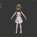 Cute 3D Game and Movie Character With Black Long Hair Pink Bows and White Dress