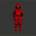 Man in Full Body Red Traditional Samurai Armor Standing on Neutral Background
