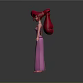 Game and Movie Character with Long Red Hair Pink Dress Belt Standing with Arms Outstretched